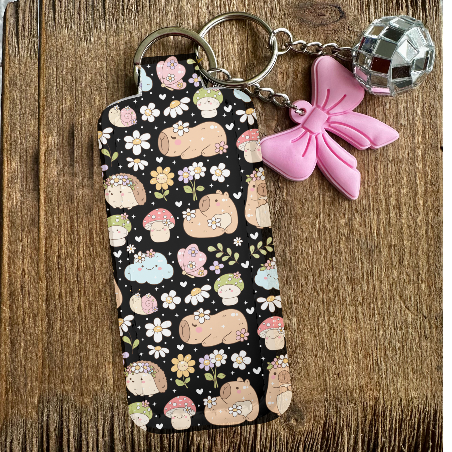 Matching Capybara mousepad, notebook, pen, pouch and bag charm/key chain lip balm holder (black)- Personalization option available!