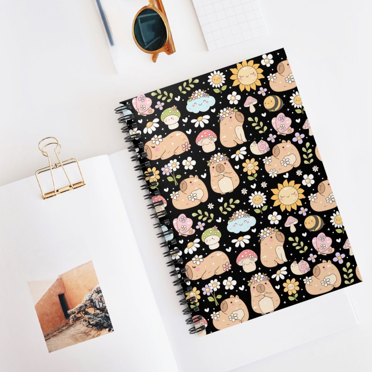 Matching Capybara mousepad, notebook, pen, pouch and bag charm/key chain lip balm holder (black)- Personalization option available!