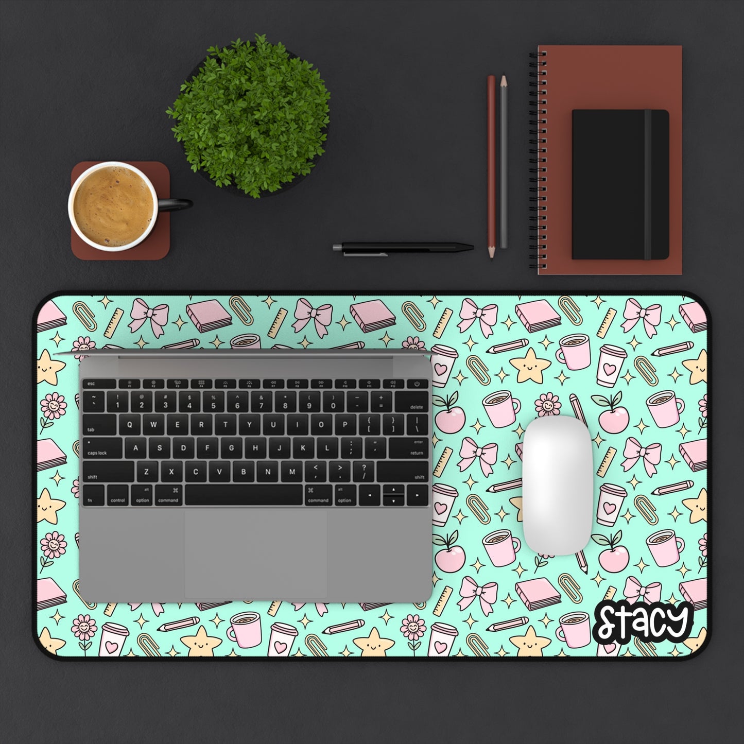 Cute Teacher Desk Mat Teal, Charming Desk Mat with Cute Stationery Design, Office Decor, Custom Desk Accessories, Gift for Students, Aesthetic Work Space