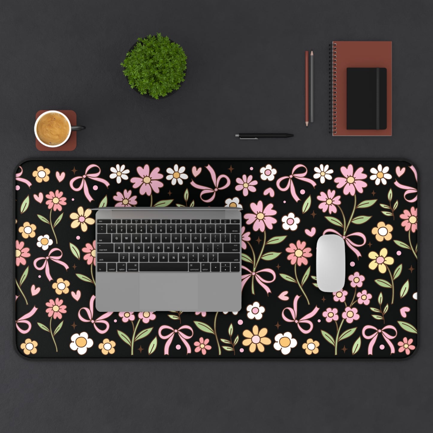 Spring Floral and Bows Desk Mat | Cute Desk Pad