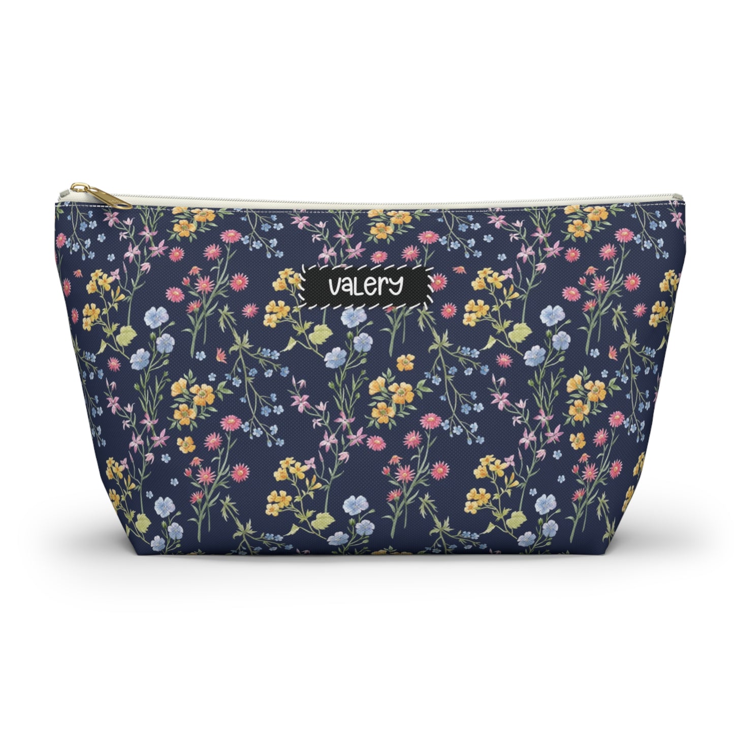 Personalized Navy Blue Floral Pouch | Floral Accesories Bag