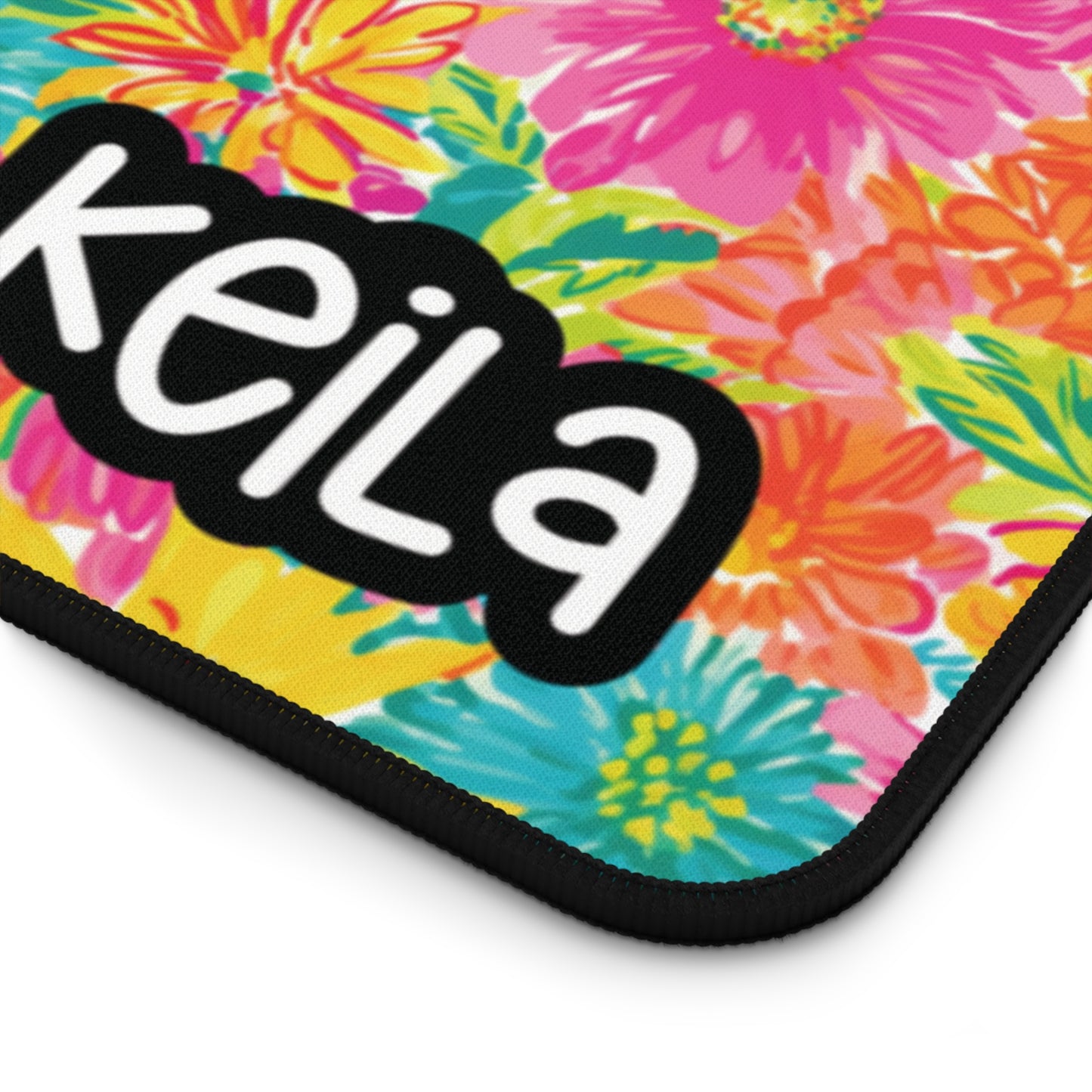 Personalized Cute Vibrant Pink & Yellow Floral Desk Mat | Cute Desk Pads