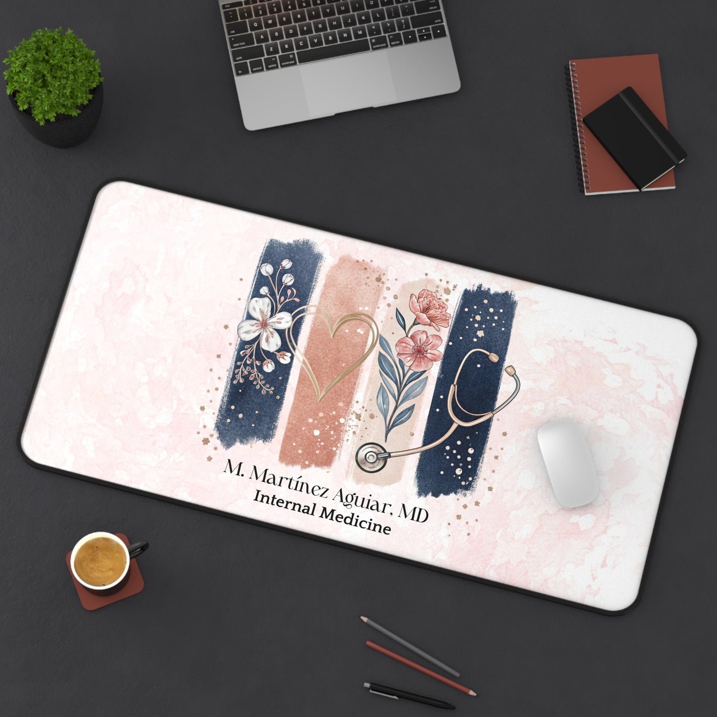 Personalized Floral Desk Mat for Healthcare Professionals, Medical Desk Accessory, Office Decor, Gift for Doctors, Nurses, Medical Staff