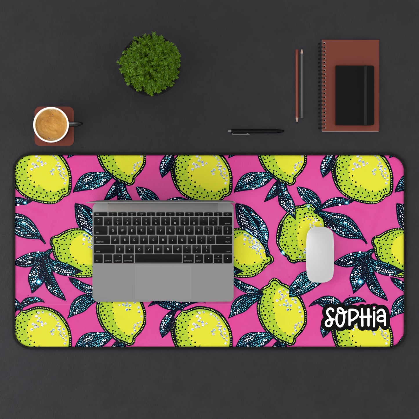 Personalized Cute Pink Lemon Themed Desk Mat | Cute Desk Pads