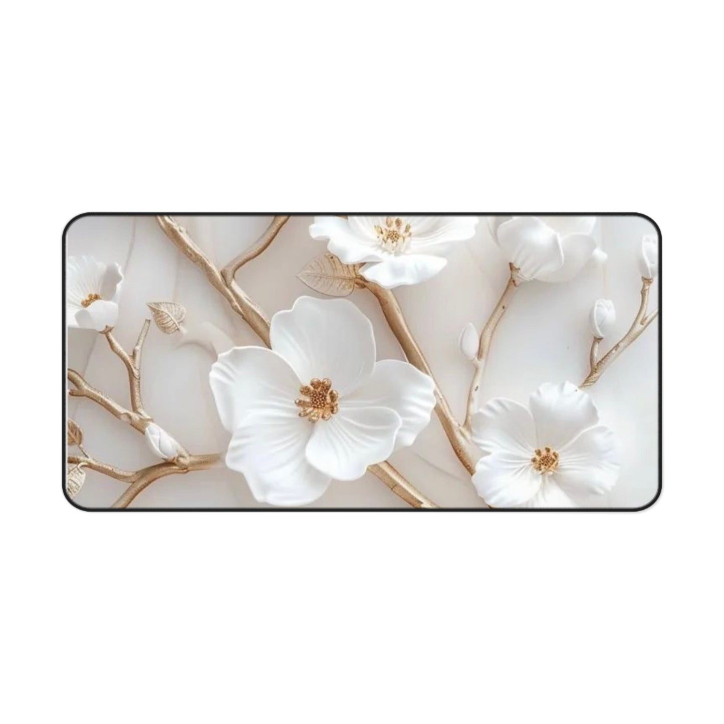 White and Gold Floral Desk Mat, Elegant Floral Desk Mat, Home Office Decor, Computer Mouse Pad, Gift for Her, Stylish Workspace Accessory