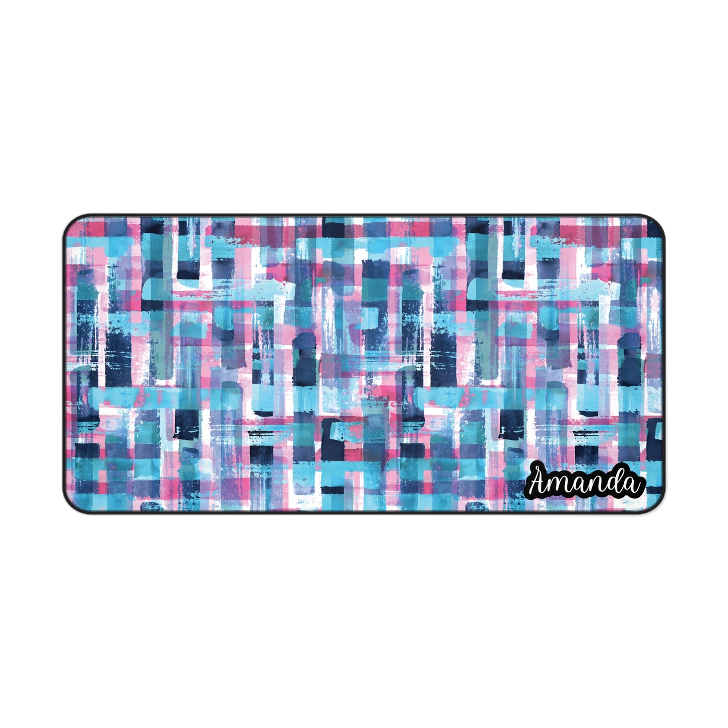 Personalized Blue and Pink Paint Brush Themed Geometric Desk Mat | Cute Desk Pad