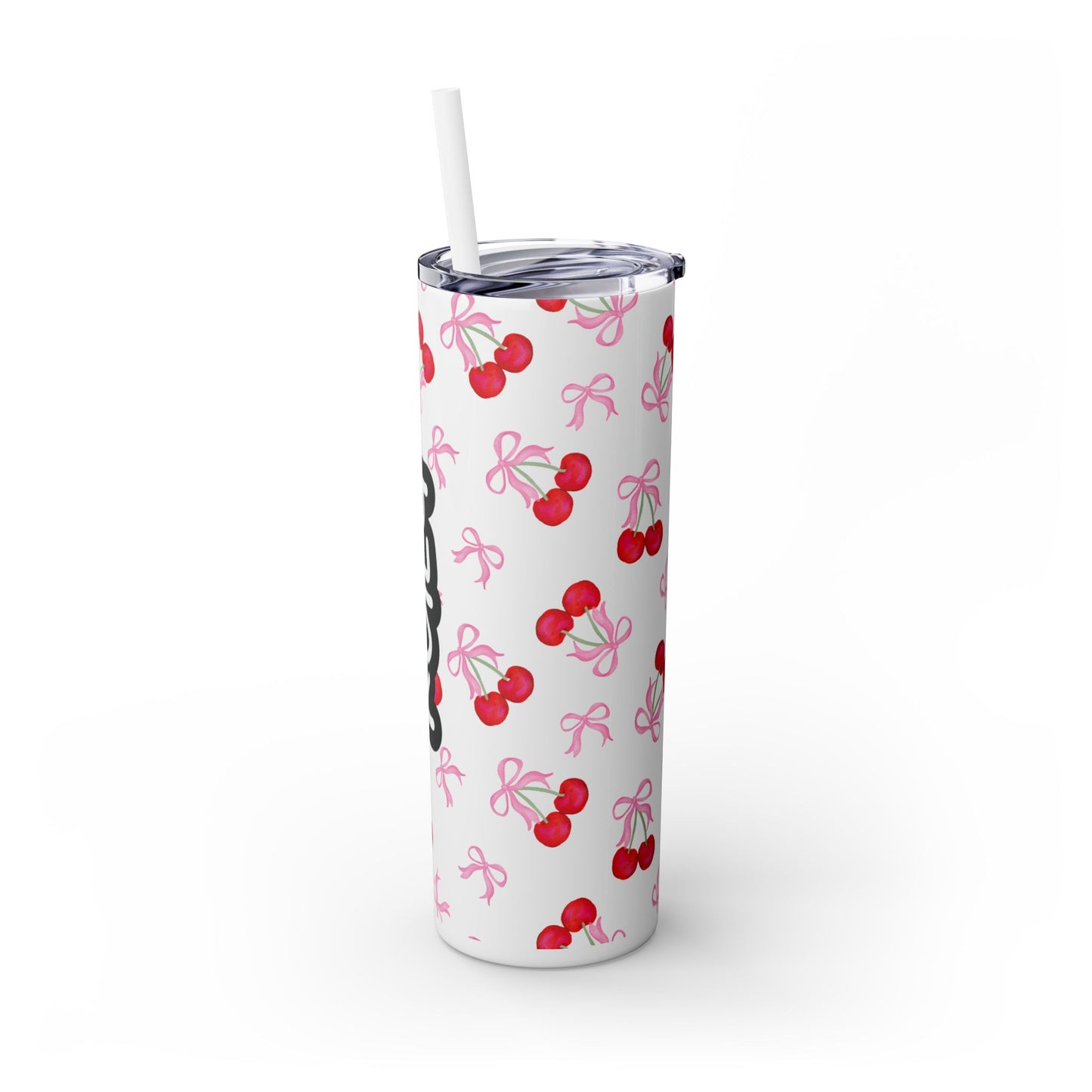 Personalized Coquette Cherry Skinny Tumbler with Straw, 20oz