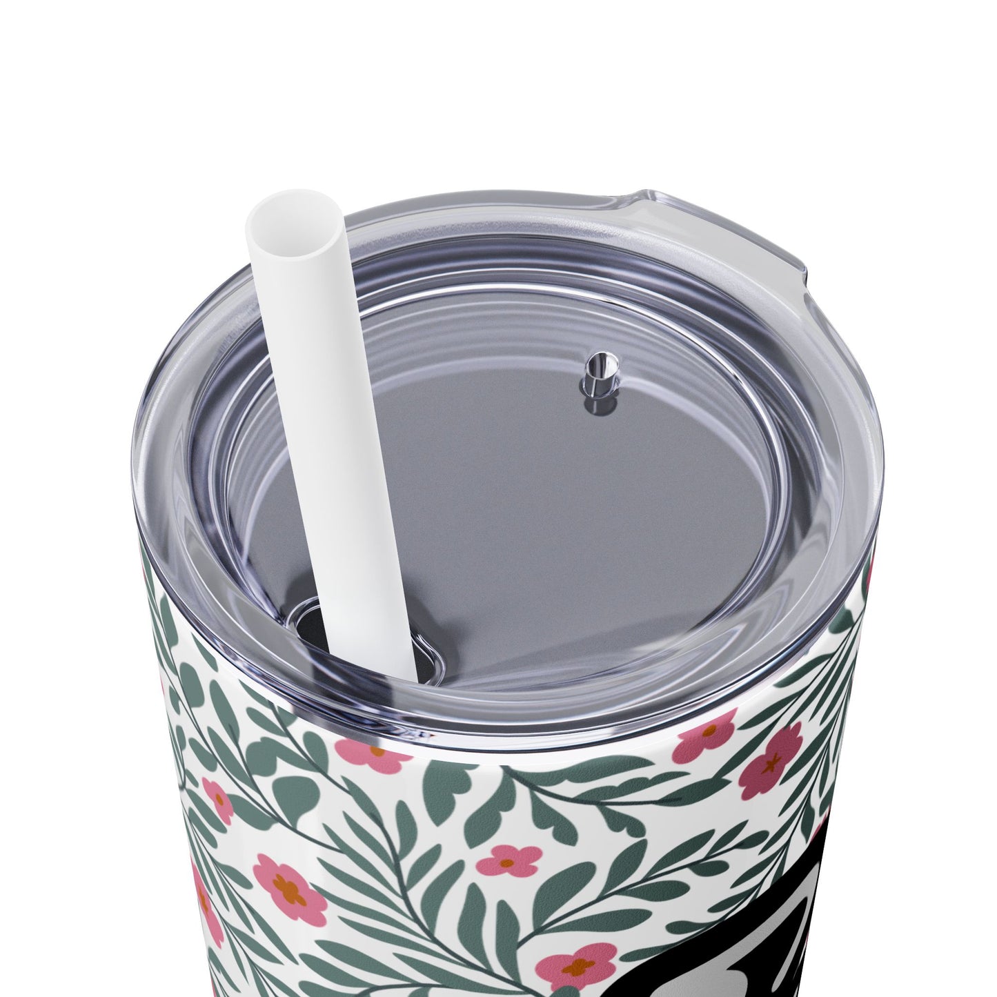 Personalized Floral Skinny Tumbler with Straw, 20oz
