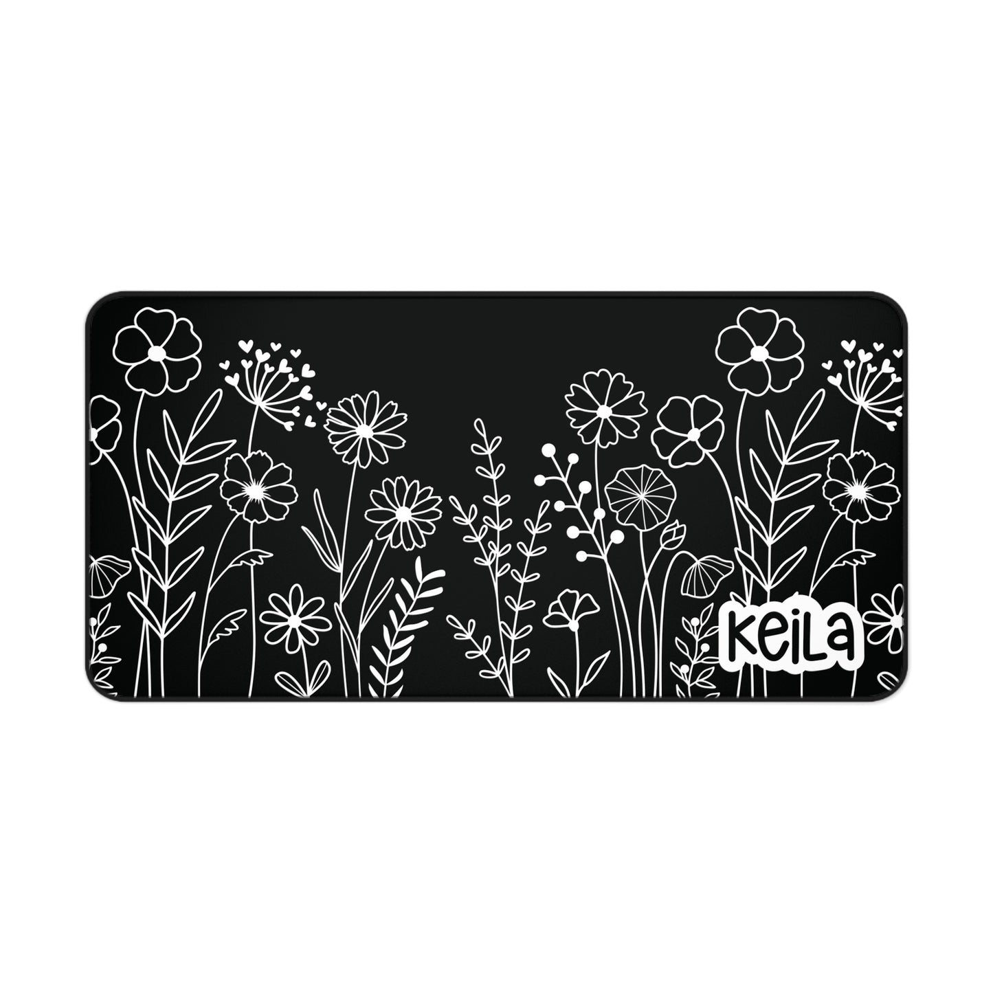 Personalized Black and White Flowers Desk Mat | Cute Desk Pad