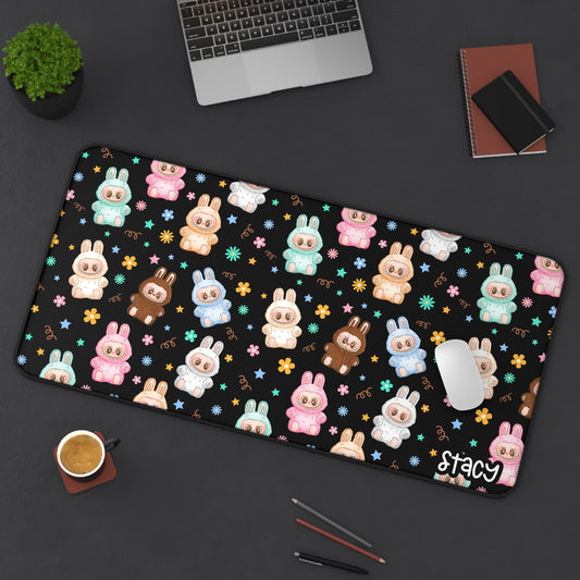 Cute Labubu Desk Mat for Gamers (black background), Colorful Mouse Pad, Office Decor, Gift for Students, Kawaii Desk Accessory