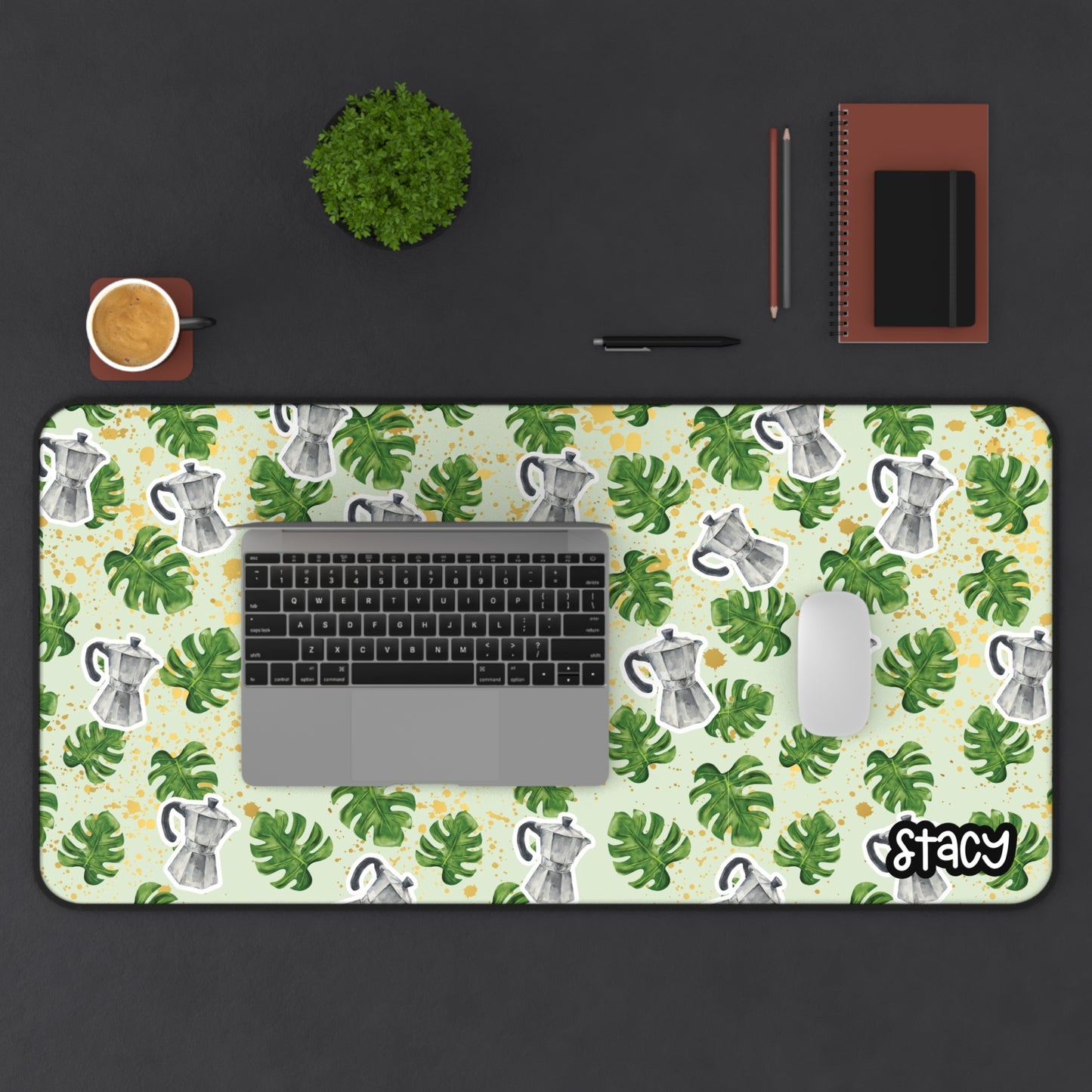Greca Tropical Desk Mat with Leaves, Monstera Leaves Mousepad, Monstera Leaves Desk Mat, Home Office Accessory, Greenery Desk Decor, Gift for Students, Gamers, and Creatives