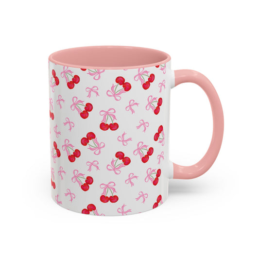 Cute Coquette Bows & Cherries Coffee Mug (11oz)