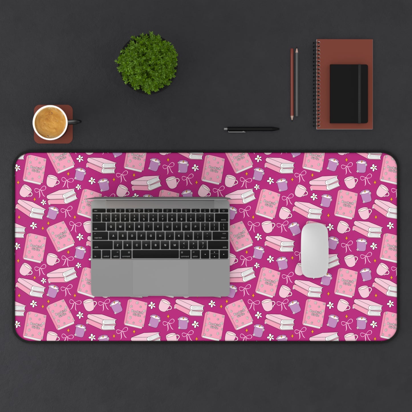 Bookish Girlie Desk Mat - Hot Pink