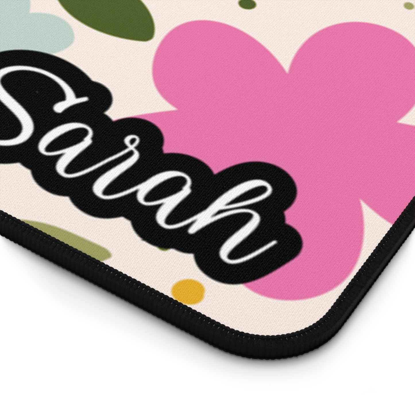 Personalized Pink Flowers and Leaves Desk Mat | Cute Desk Pad