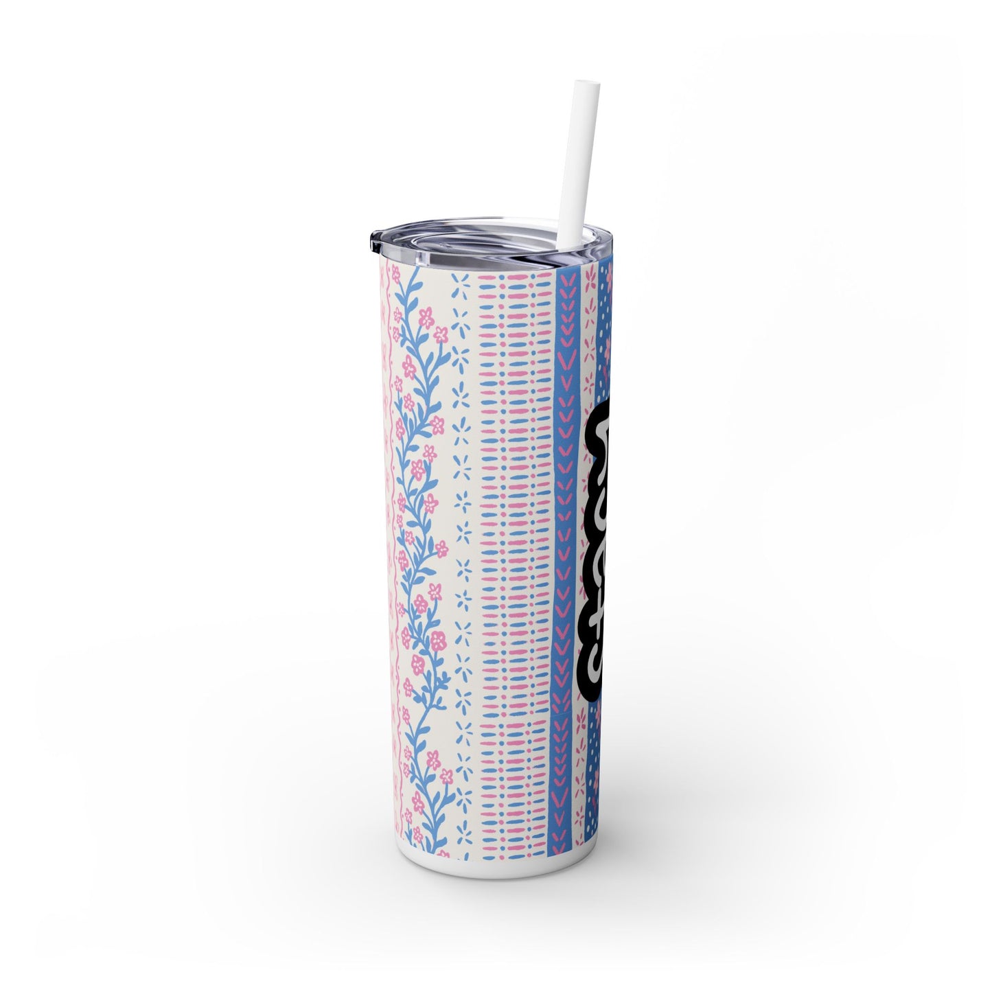 Personalized Floral Skinny Tumbler with Straw, 20oz