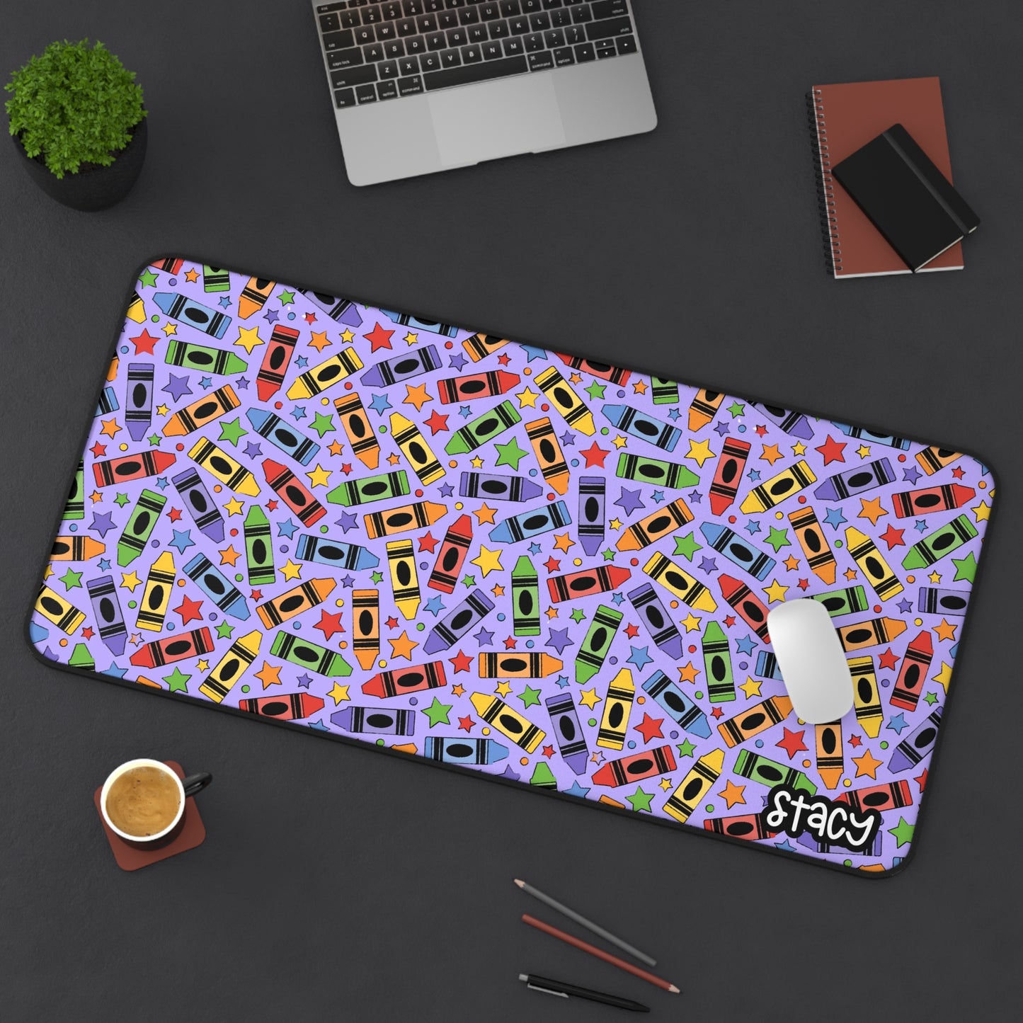 Colorful Crayon Desk Mat Lavender– Fun Teacher Desk Mat - Teacher Gift - Fun Desk Mat for Kids