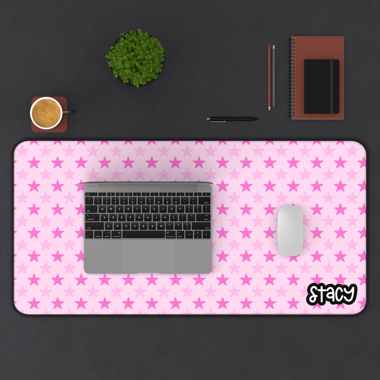 Custom Pink Star Desk Mat with Personalized Name