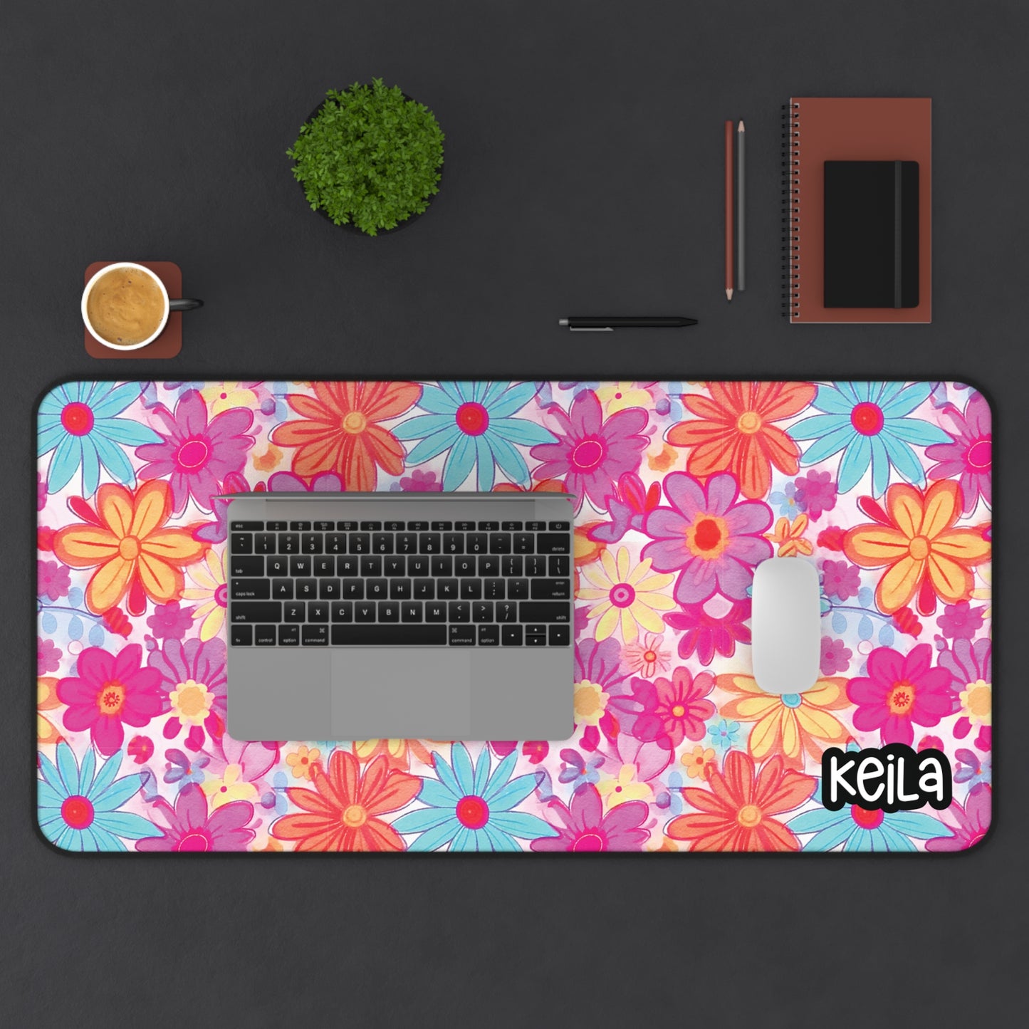 Personalized Vibrant Neon Color Daisies Desk Mat | Cute Desk Pads