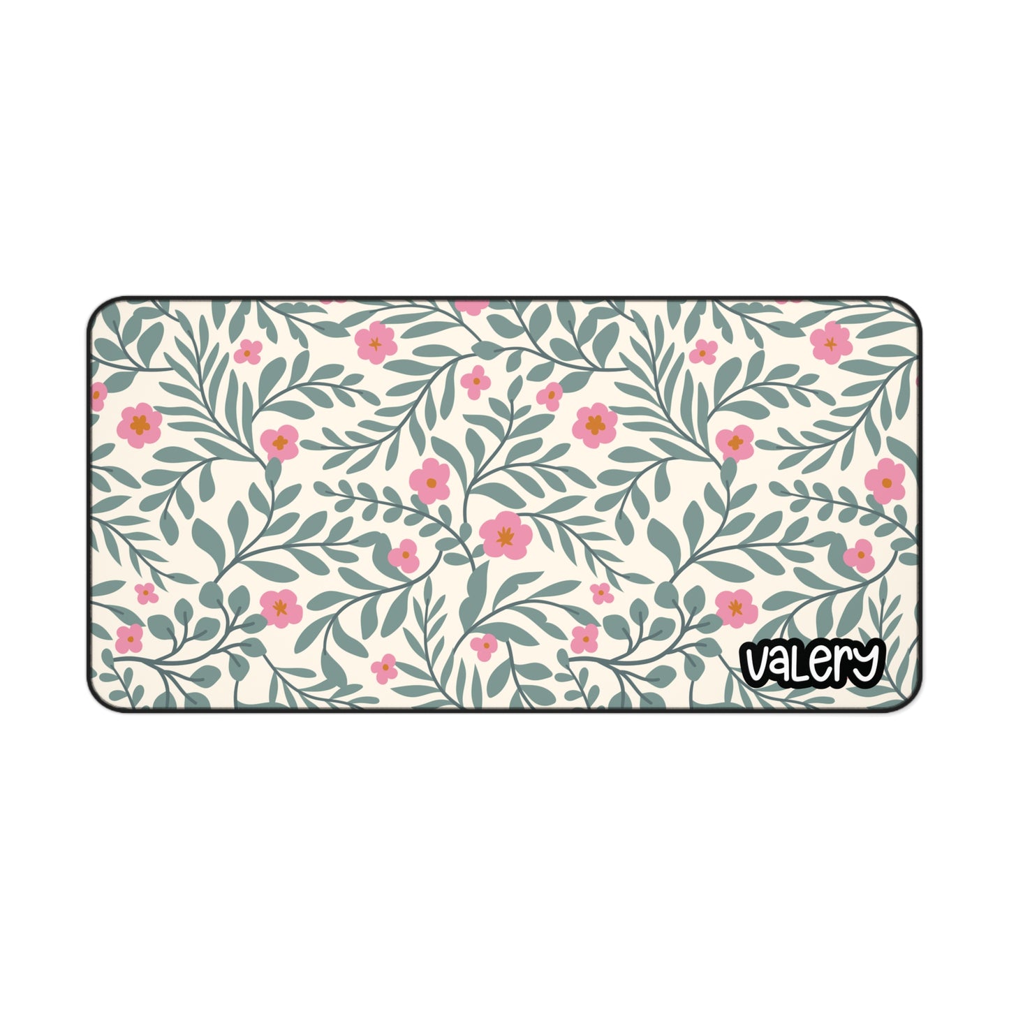 Personalized Desk Mat | Green Leaves and Flowers Desk Mat | Cute Desk Pads