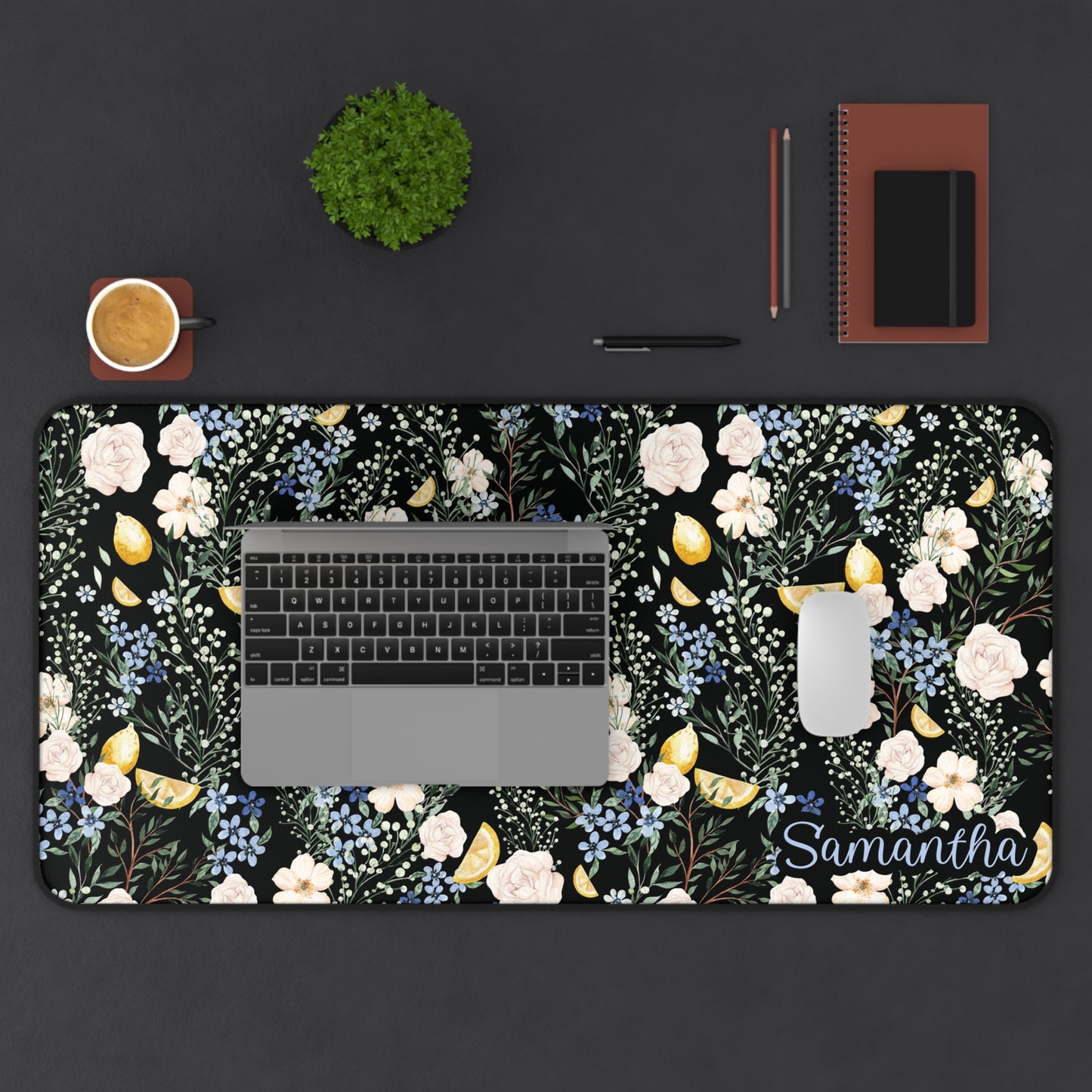 Personalized Flowers and Lemons Desk Mat | Cute Desk Pad