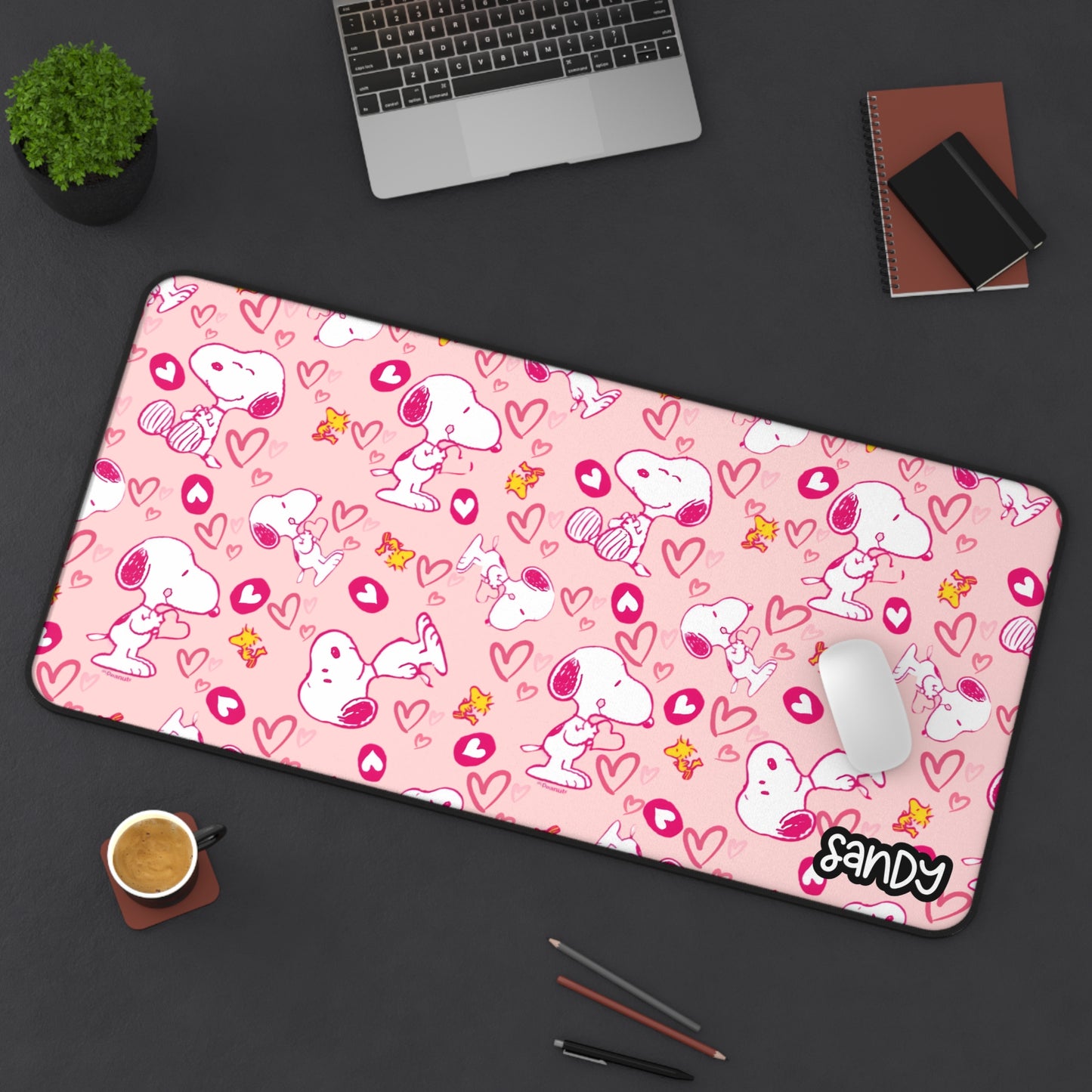 Cute Snoopy Desk Mat (pink), Office Decor, Gift for Dog Lovers, Cute Mouse Pad, Valentine’s Day Gift, Cartoon Desk Accessory