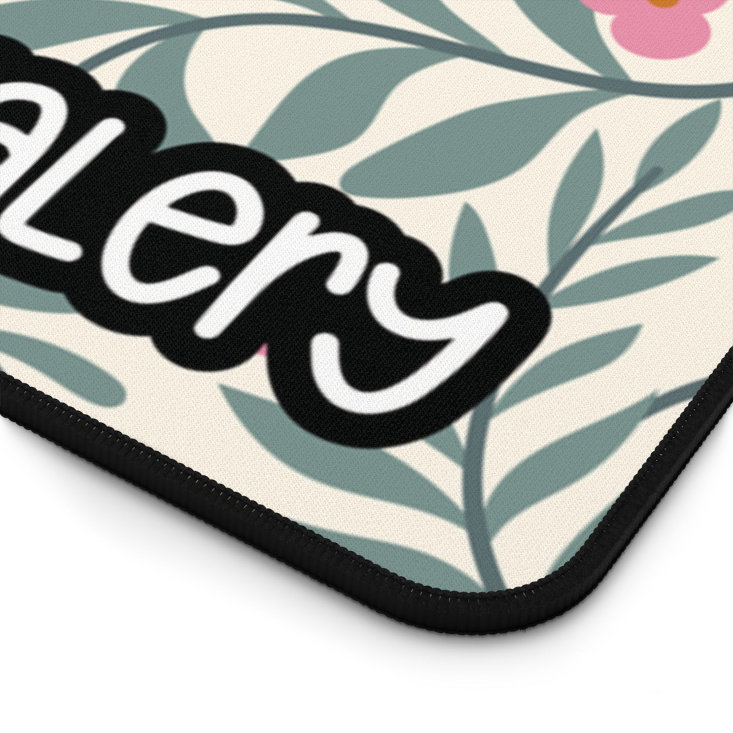 Personalized Desk Mat | Green Leaves and Flowers Desk Mat | Cute Desk Pads
