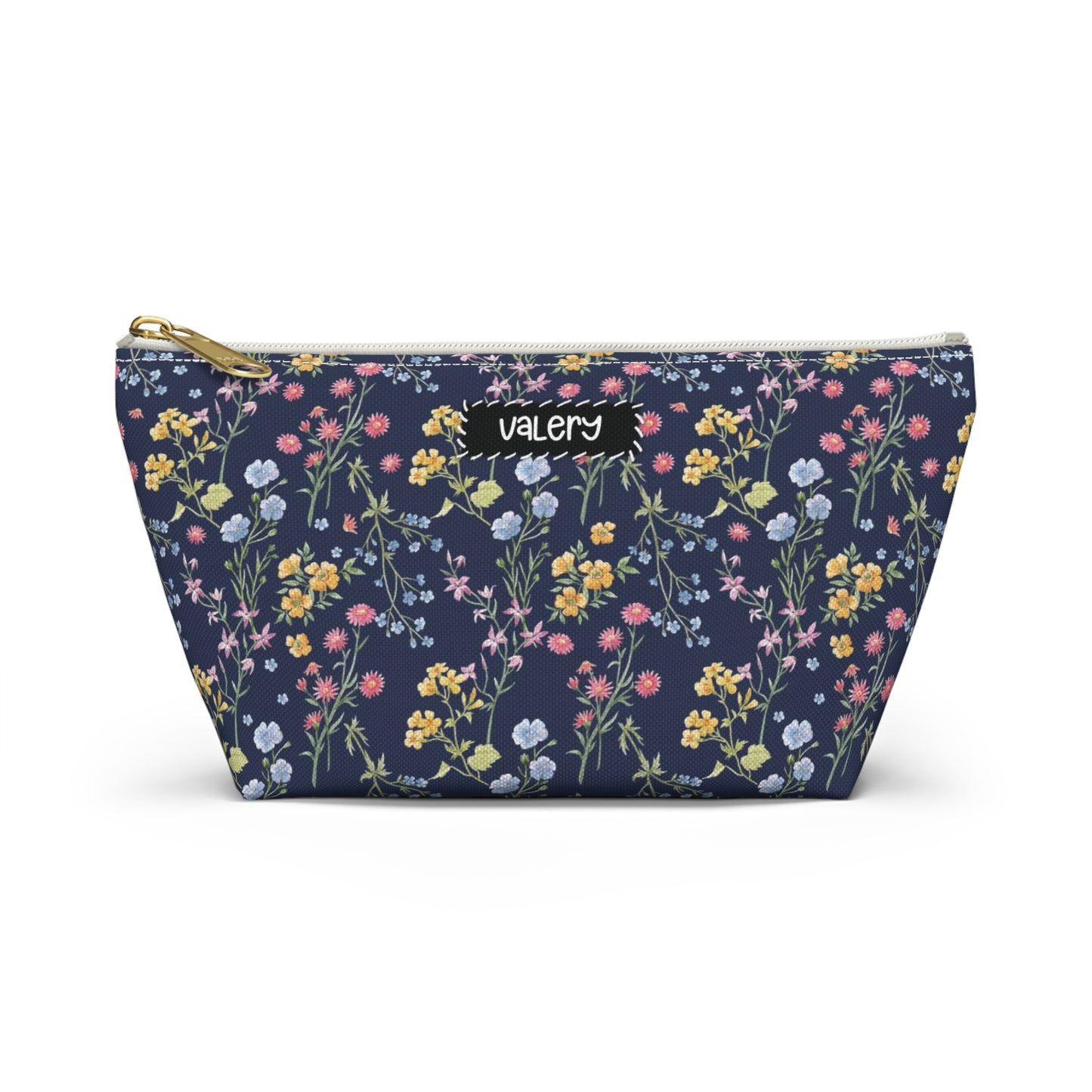 Personalized Navy Blue Floral Pouch | Floral Accesories Bag