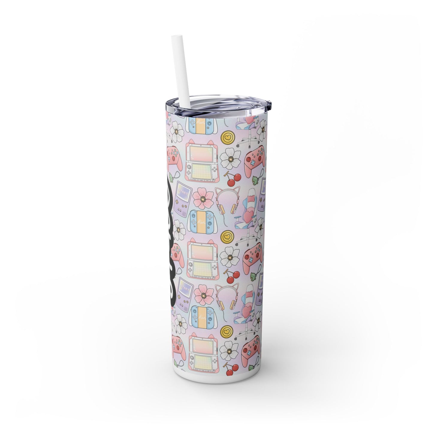 Personalized Gamer Girl Skinny Tumbler with Straw, 20oz