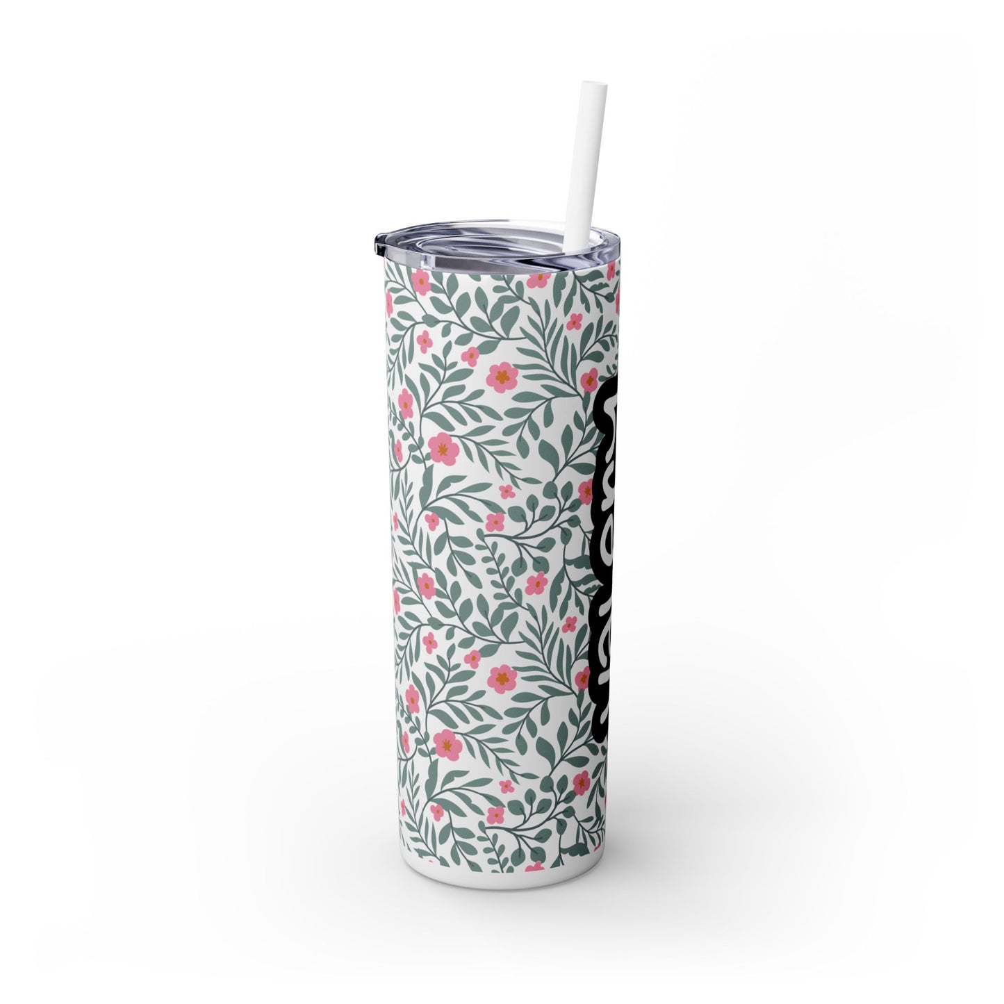 Personalized Floral Skinny Tumbler with Straw, 20oz