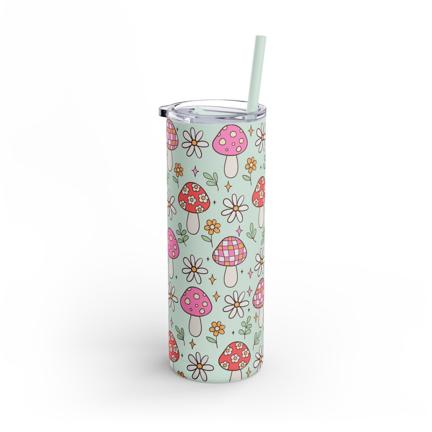 Cute Spring Pink Mushrooms Floral Tumbler - 20oz Seaglass Green
