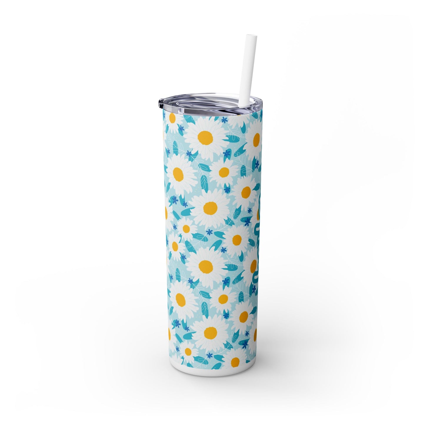 Personalized Floral Skinny Tumbler with Straw - 20oz | Personalized Drinkware for Spring and Summer