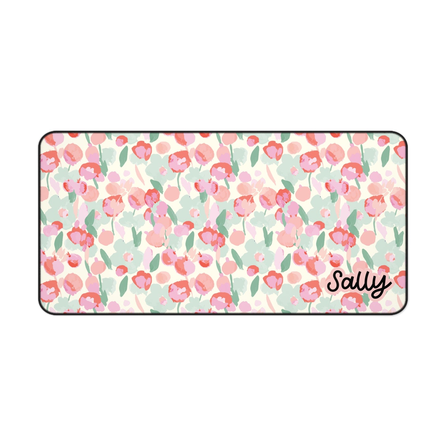Personalized Soft Pink Floral Desk Mat - Custom Name Office Decor