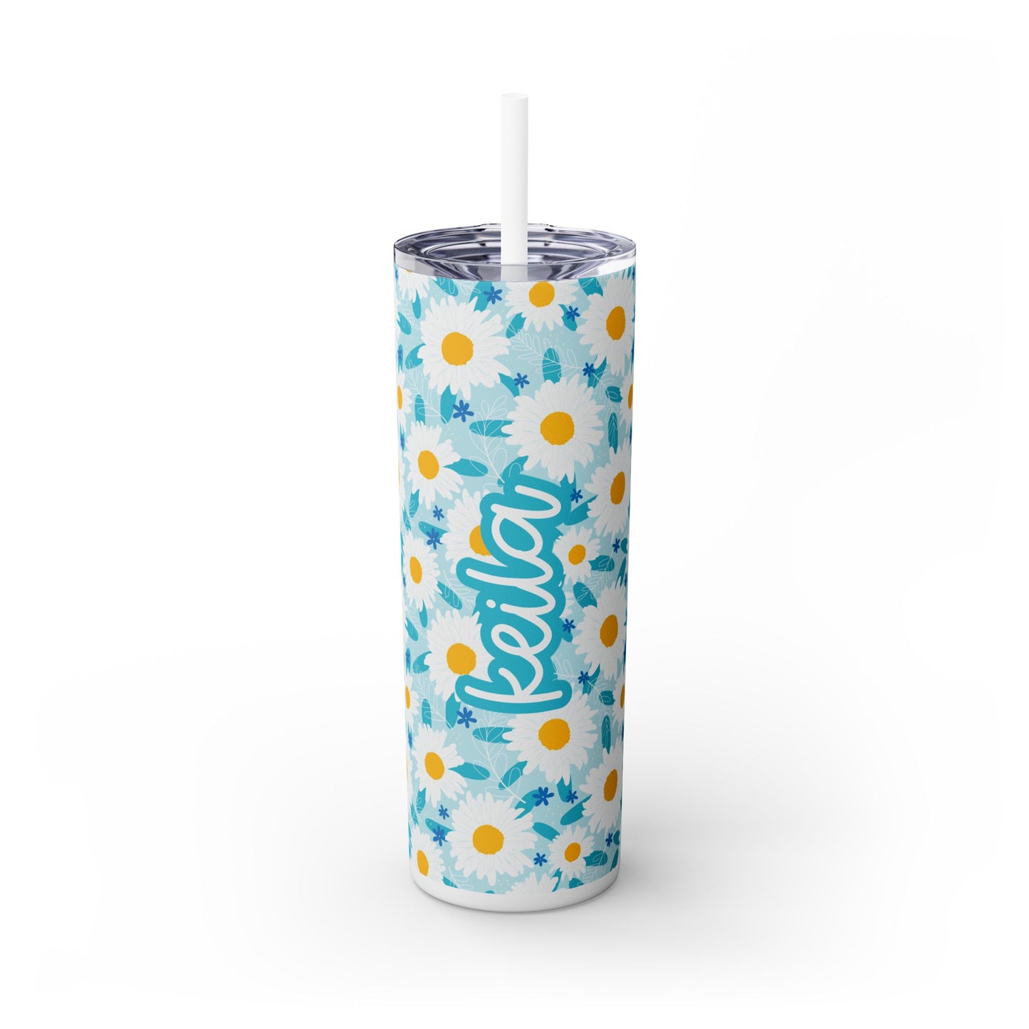 Personalized Floral Skinny Tumbler with Straw - 20oz | Personalized Drinkware for Spring and Summer