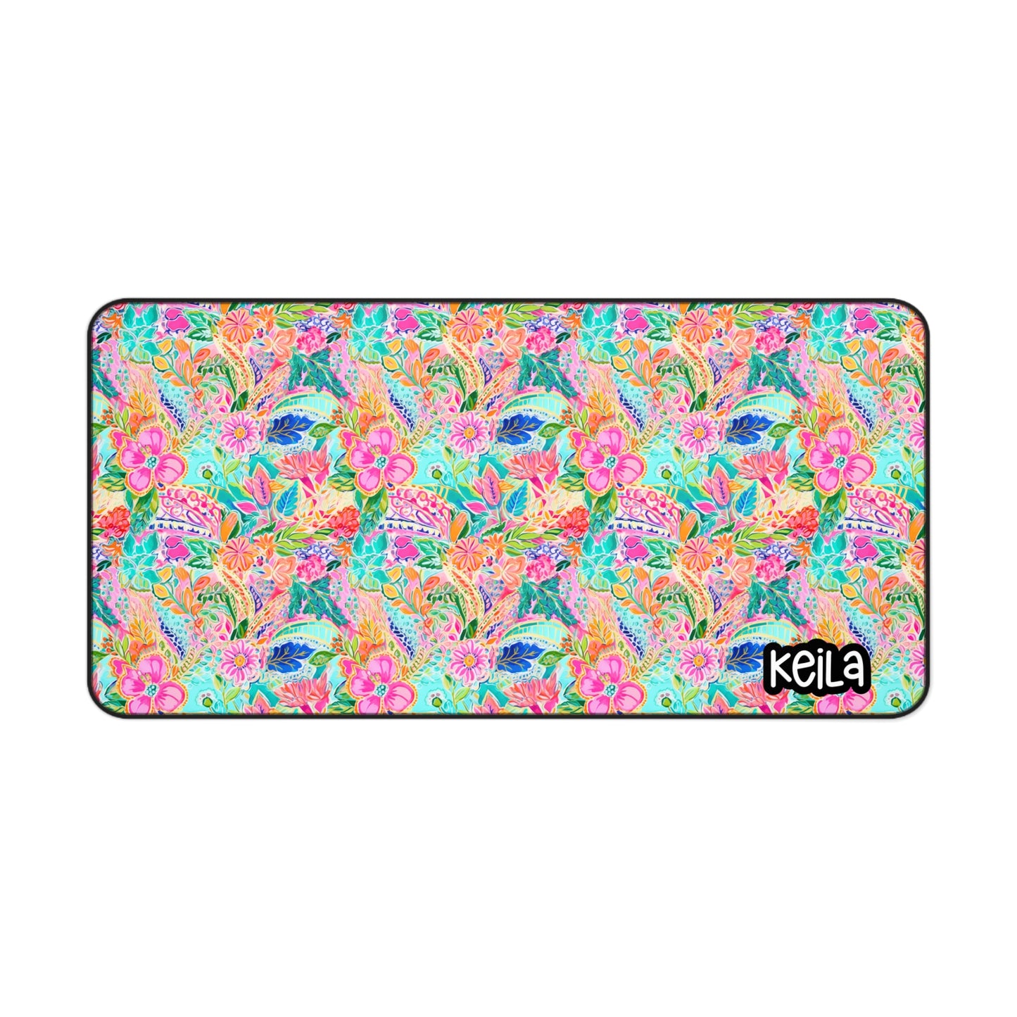 Personalized Cute Neon Colors Tropical Floral Desk Mat | Cute Desk Pads