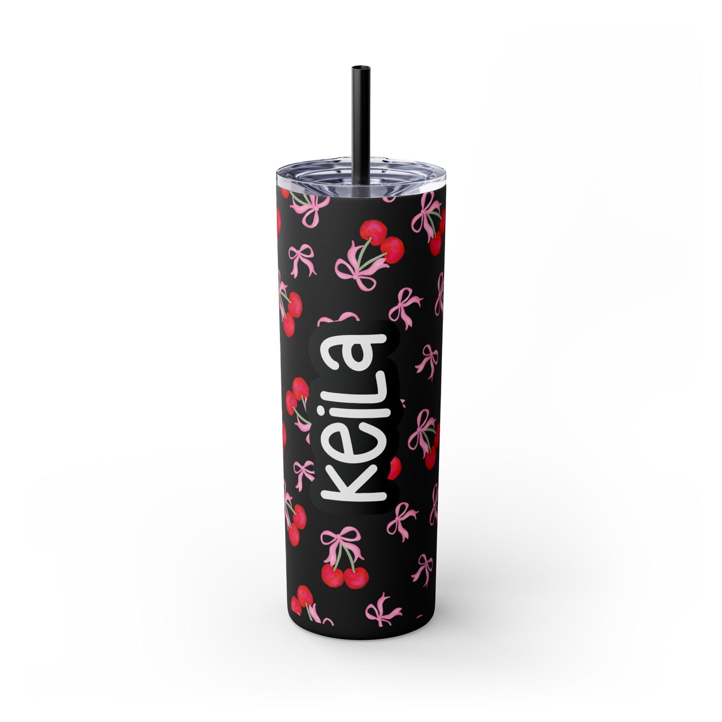 Personalized Coquette Cherry Skinny Tumbler with Straw, 20oz
