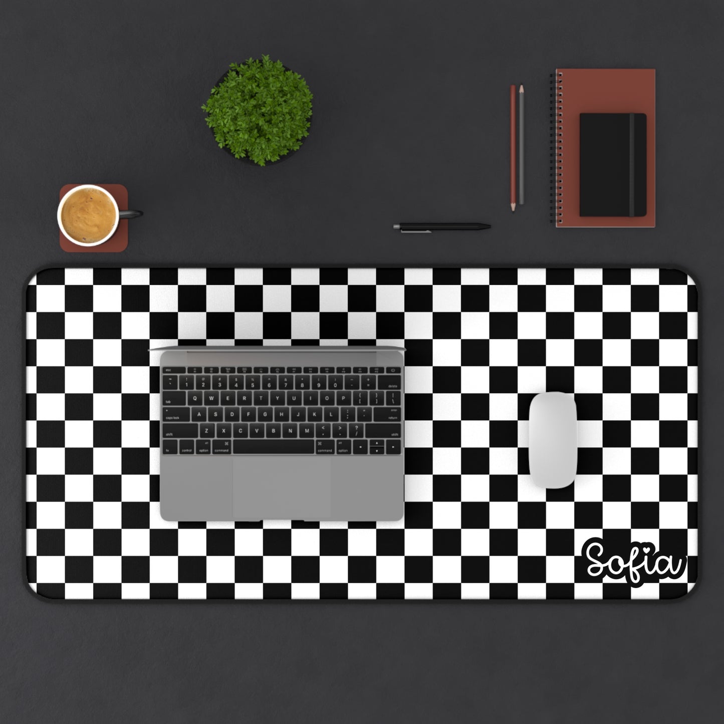 Personalized Checkerboard Desk Mat for Stylish Workspaces, Gaming, Home Office, Gift for Students, Custom Name