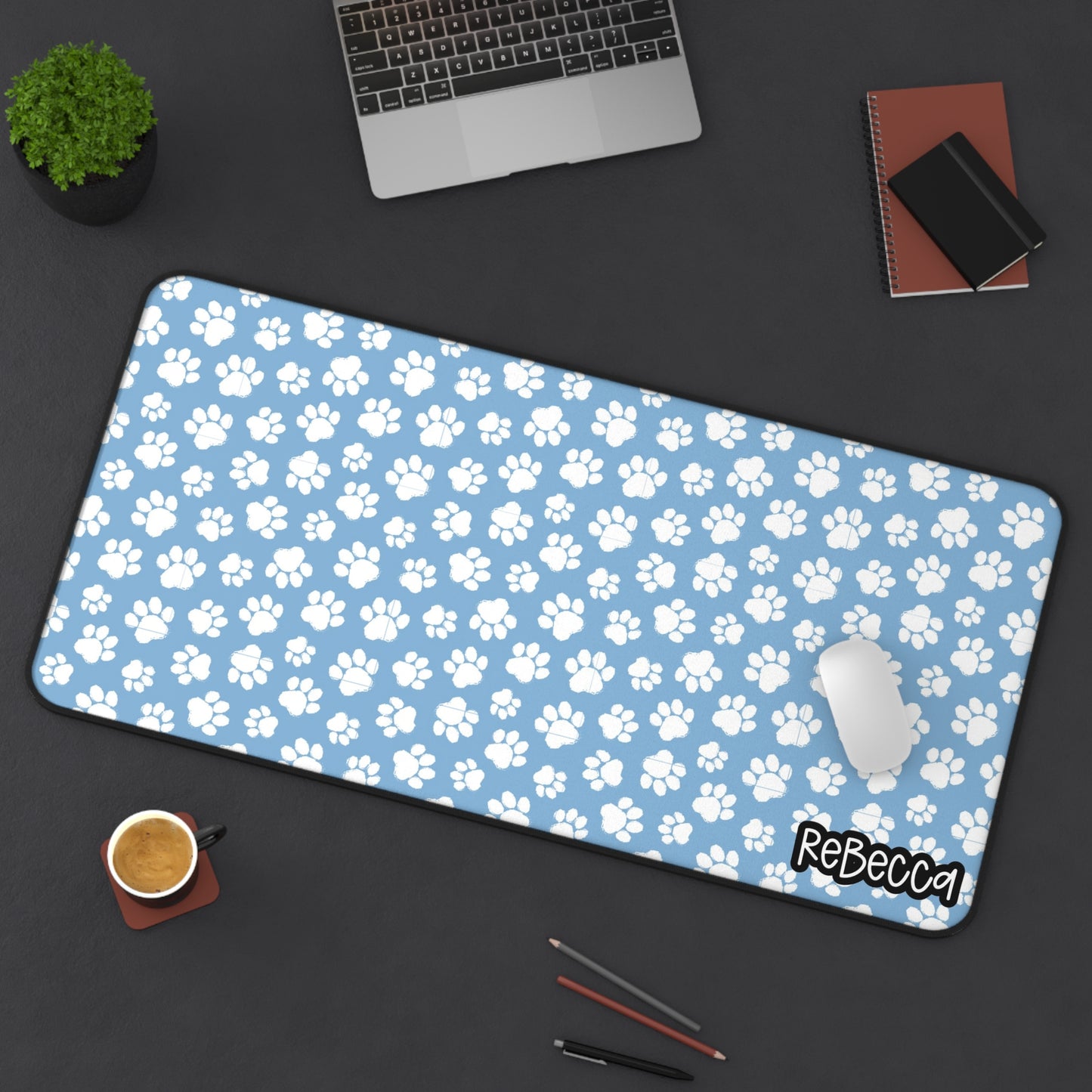 Cute Paw Print Desk Mat Blue, Dog Lover Desk Mat, Pet Lover’s Workspace Accessory, Dog Cat Home Office Decor, Gift for Animal Lovers, Blue Paw Print Mouse Pad