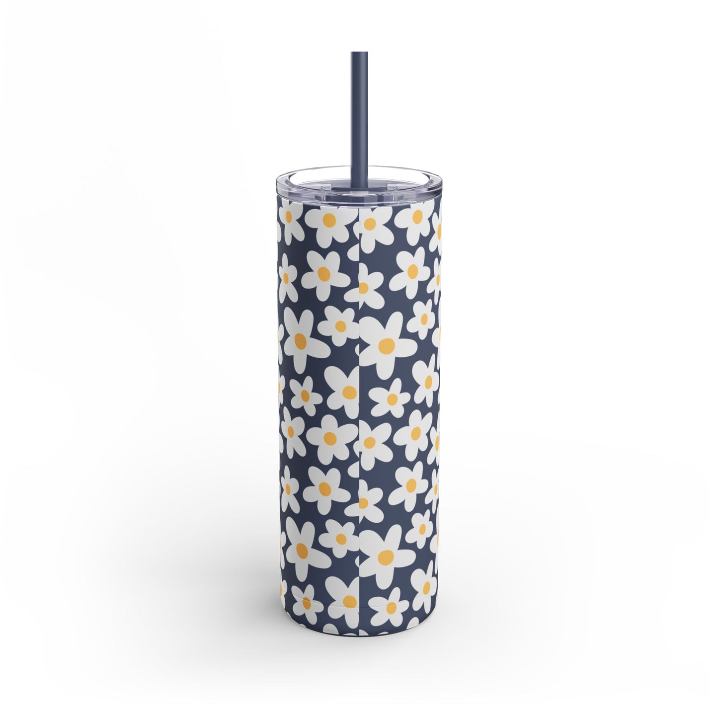 Daisy Pattern 20oz Skinny Matte Tumbler - Floral Insulated Travel Cup with Straw