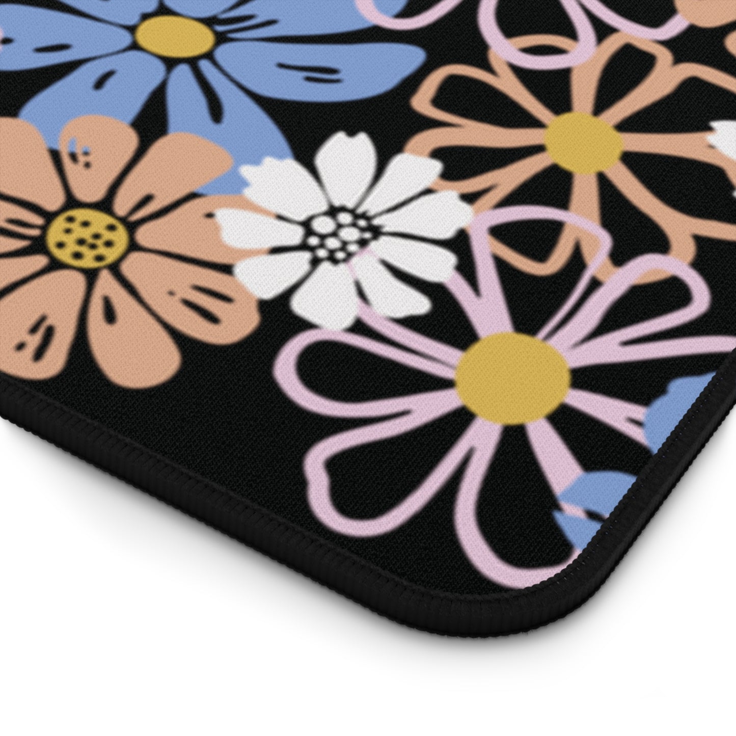 Spring Flowers Desk Mat Black | Cute Desk Pad