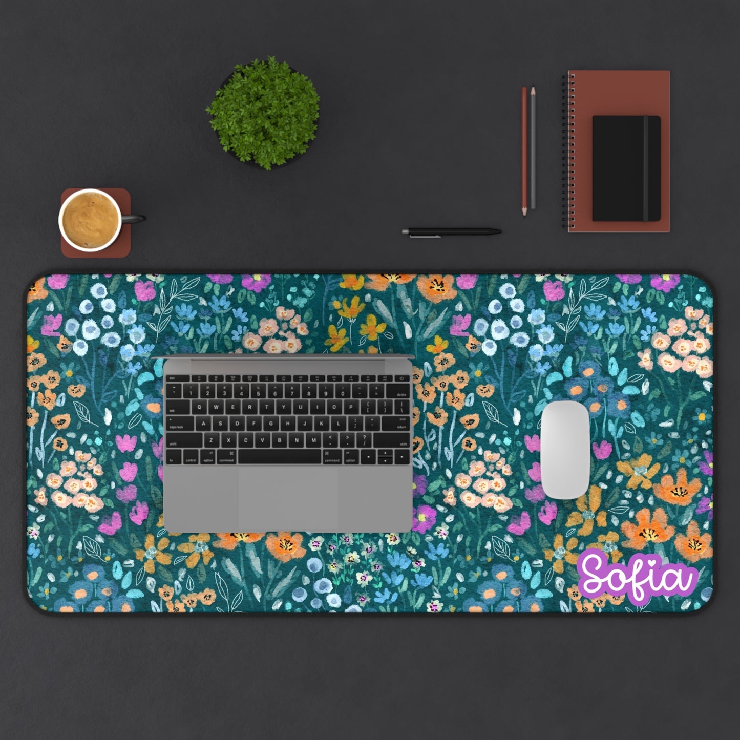 Floral Personalized Desk Mat, Custom Office Decor, Working from Home Accessory, Gift for Her, Cute Desk Accessories
