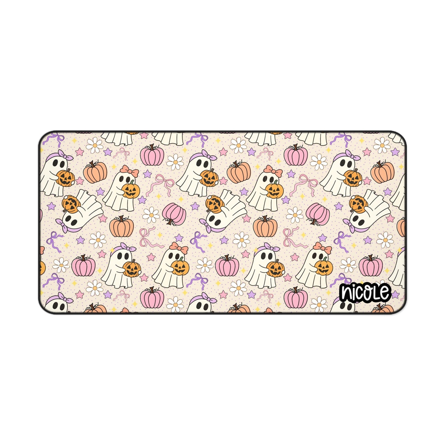 Cute Ghosts & Pumpkins Desk Mat, Halloween Desk Decor, Personalized Mouse Pad, Home Office Accessory, Seasonal Desk Mat