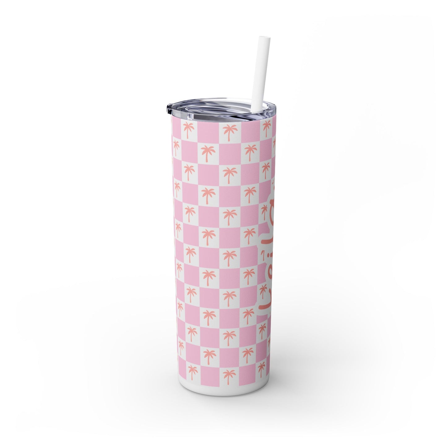 Personalized Tropical Palm Pink Skinny Tumbler with Straw - 20oz, Customizable Keila Design