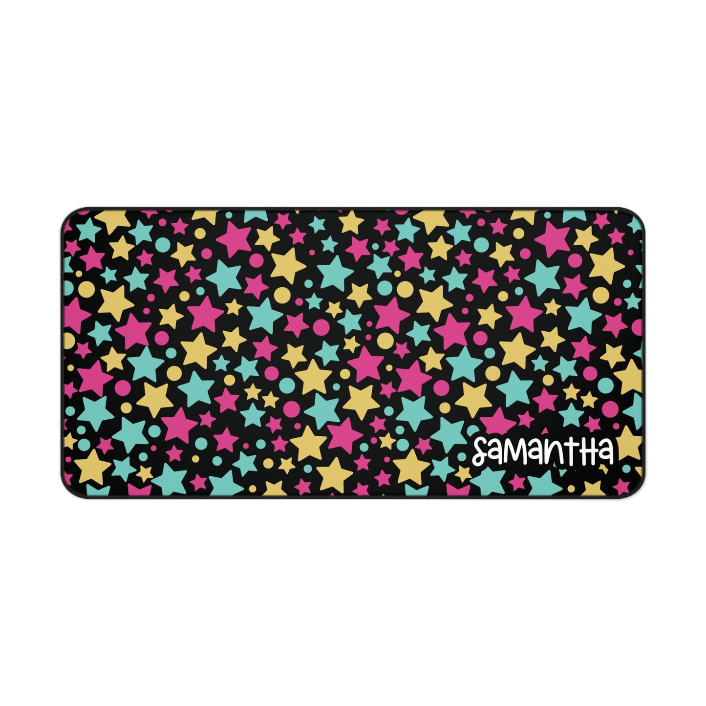 Personalized Colorful Stars Desk Mat Black | Cute Desk Pad