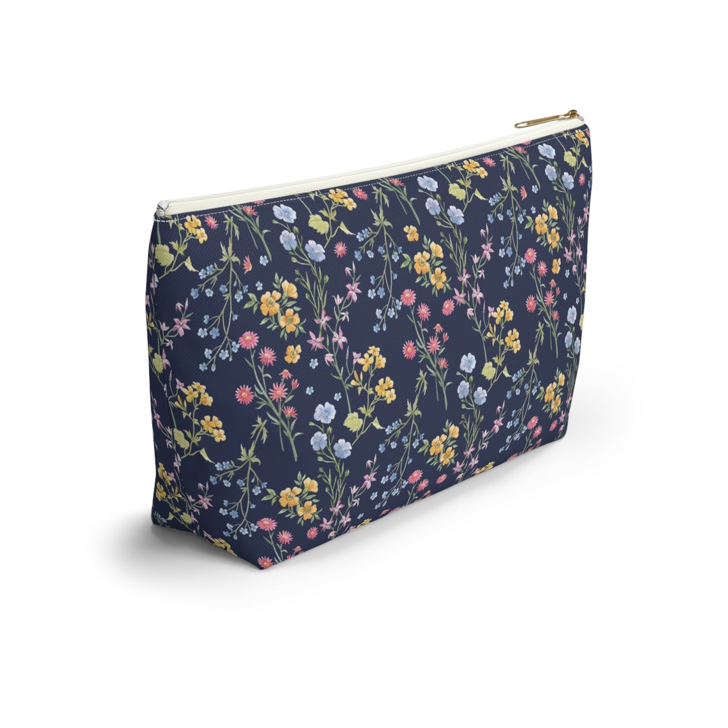 Personalized Navy Blue Floral Pouch | Floral Accesories Bag