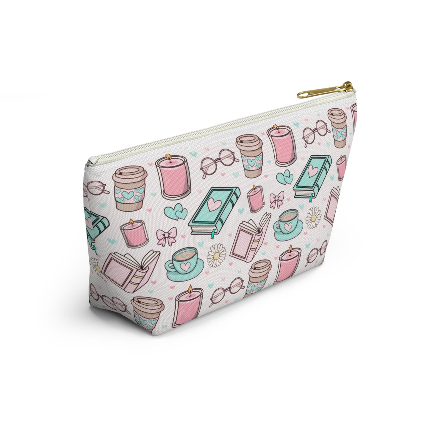 Chic Coffee & Book Lovers Accessory Pouch, Makeup Bag, Travel Organizer, Gift for Readers, Cute Pencil Case, Coffee-Themed Pouch