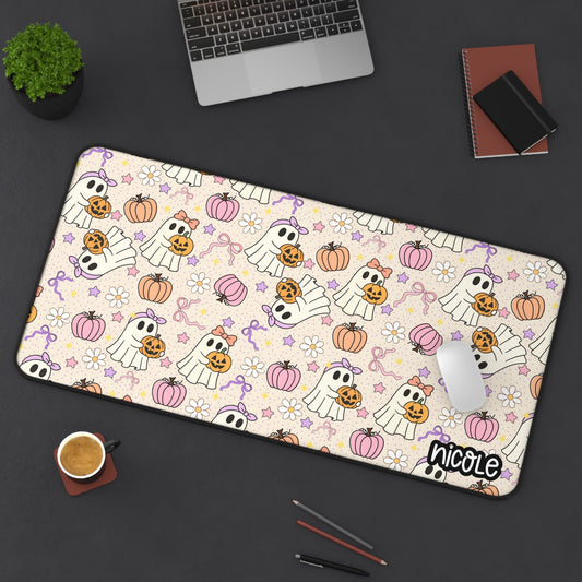 Cute Ghosts & Pumpkins Desk Mat, Halloween Desk Decor, Personalized Mouse Pad, Home Office Accessory, Seasonal Desk Mat