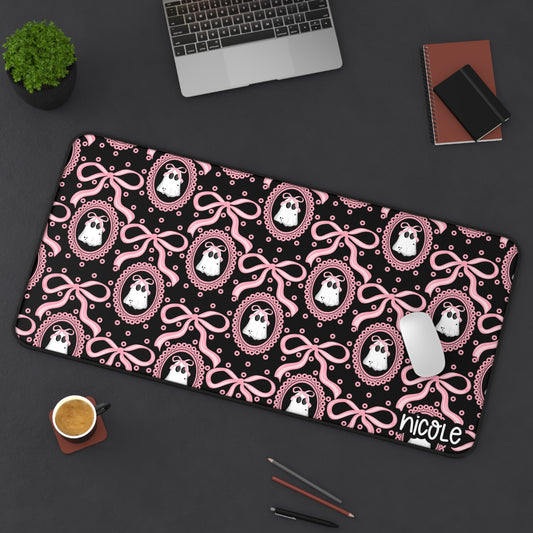 Cute Coquette Ghosty Desk Mat with Bows | Office Decor, Workstation Mat, Gamer Mouse Pad, Aesthetic Desk Accessories, Personalized Gift
