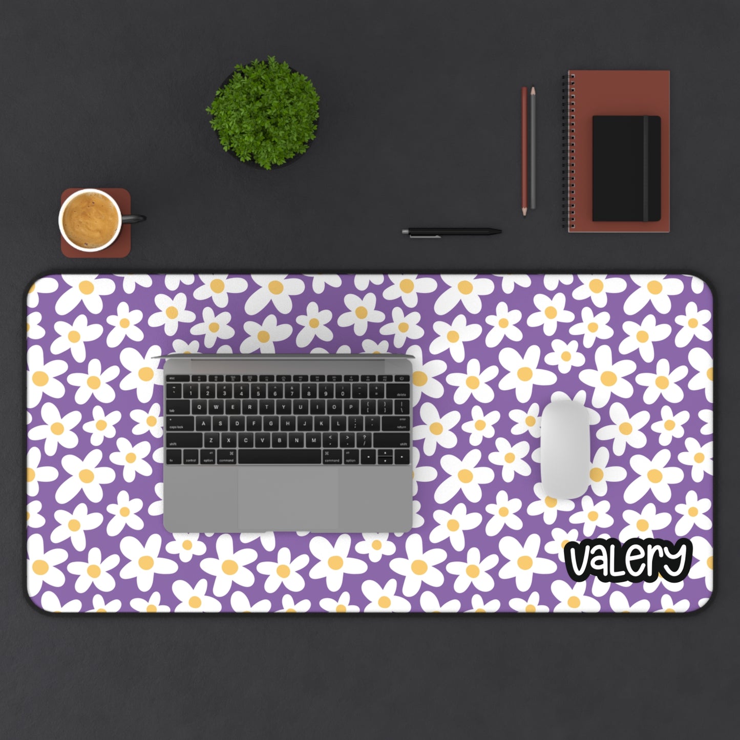 Personalized Daisies Floral Desk Mat Purple | Cute Desk Pad