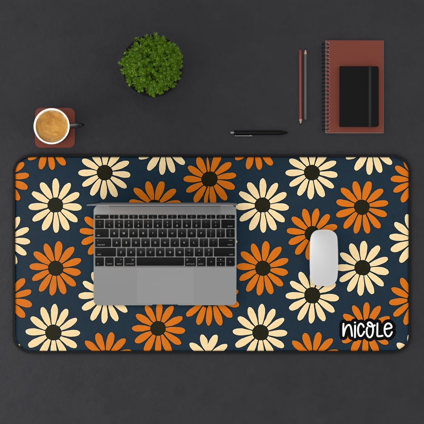 Autum Daisies Flowers Desk Mat for Home Office, Desk Pad, Flower Print Mouse Pad, Ergonomic Workstation Mat, Cute Office Decor