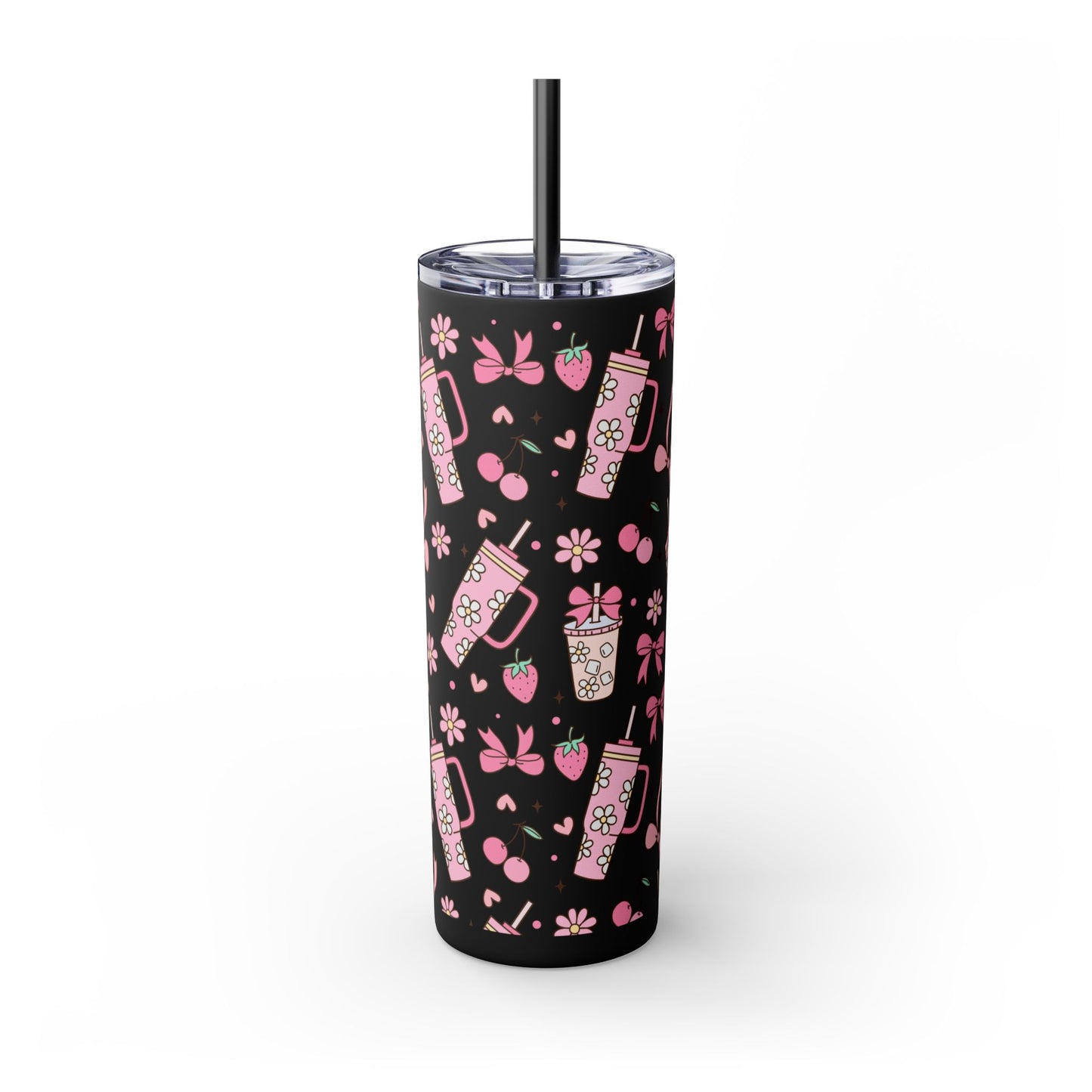 Tumbler Cup Coquette Bookish Girlie Pink Bows 20oz - Black
